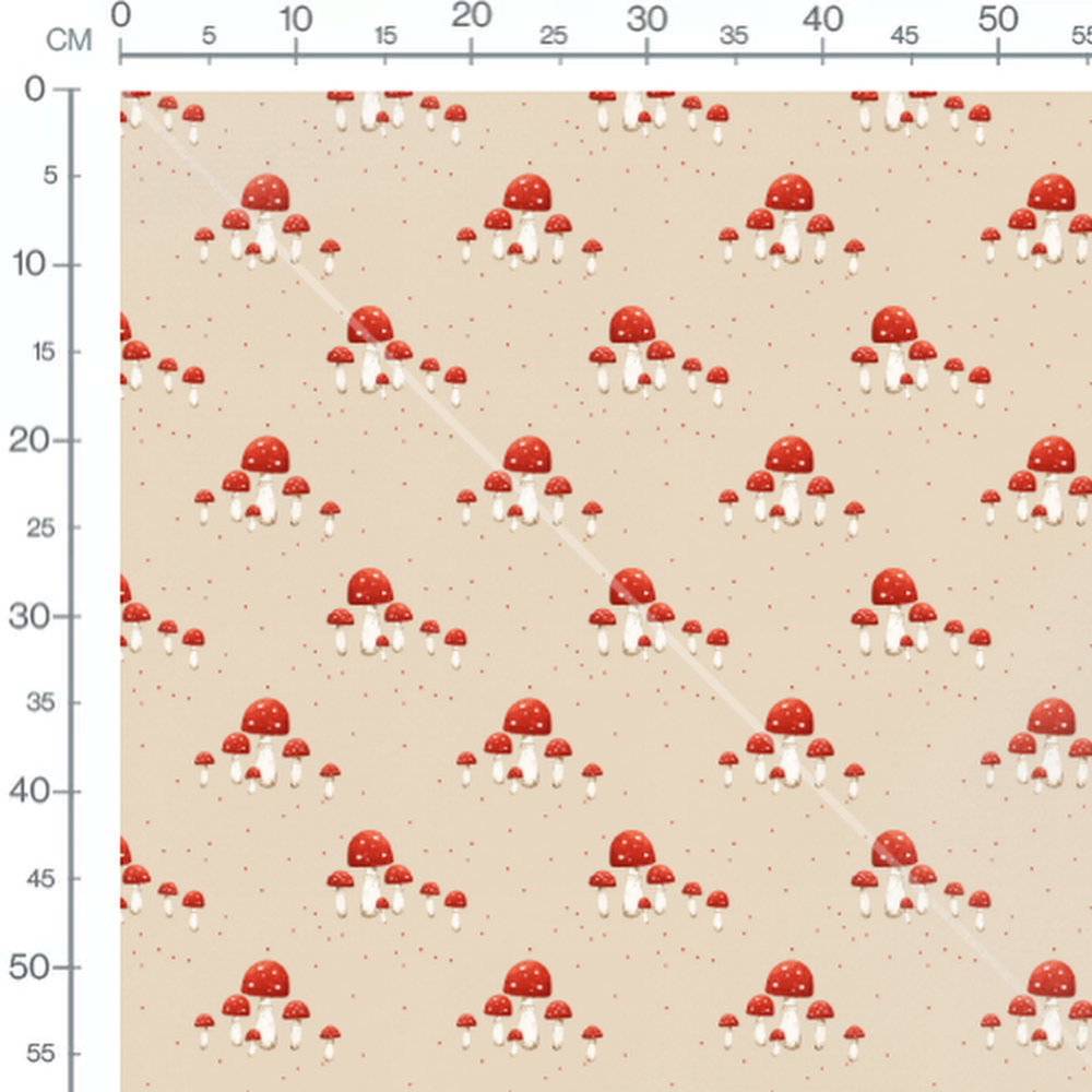 Tissu - Champignons rouges à pois blancs