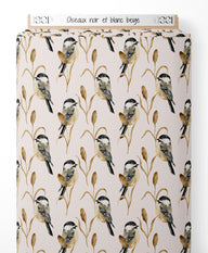 Tissu - Oiseaux noir et blanc beige