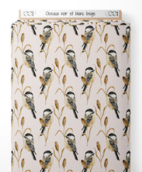 Tissu - Oiseaux noir et blanc beige