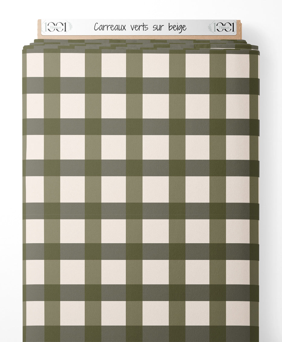 Tissu - Carreaux verts sur beige