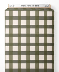 Tissu - Carreaux verts sur beige