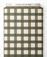Tissu - Carreaux verts sur beige
