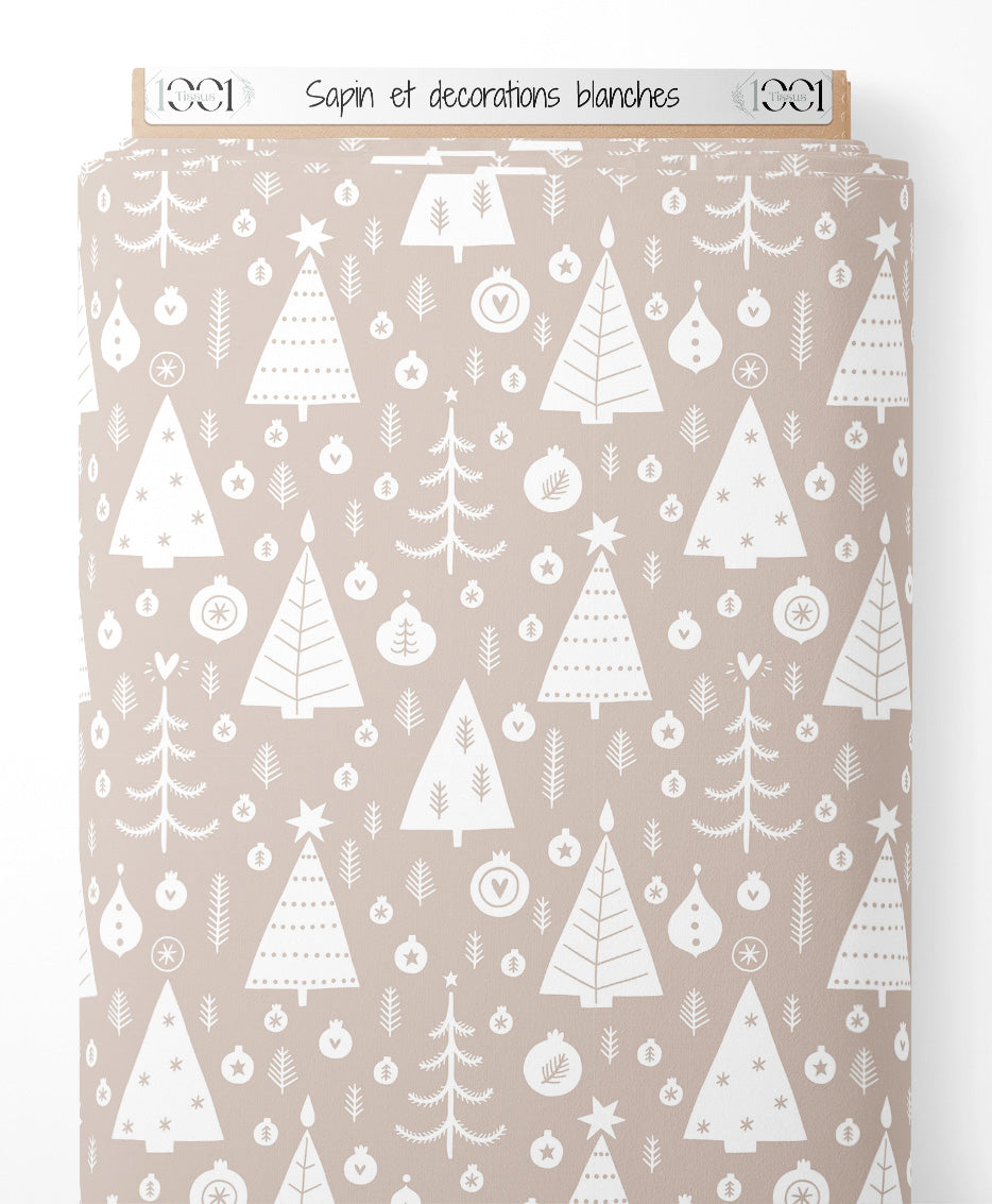 Tissu - Sapin et décorations blanches