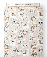 Tissu - Animaux fleuris sur fond beige