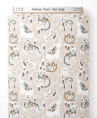 Tissu - Animaux fleuris sur fond beige