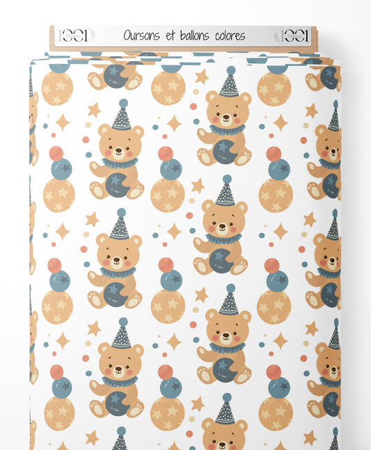 Tissu - Oursons et ballons colorés