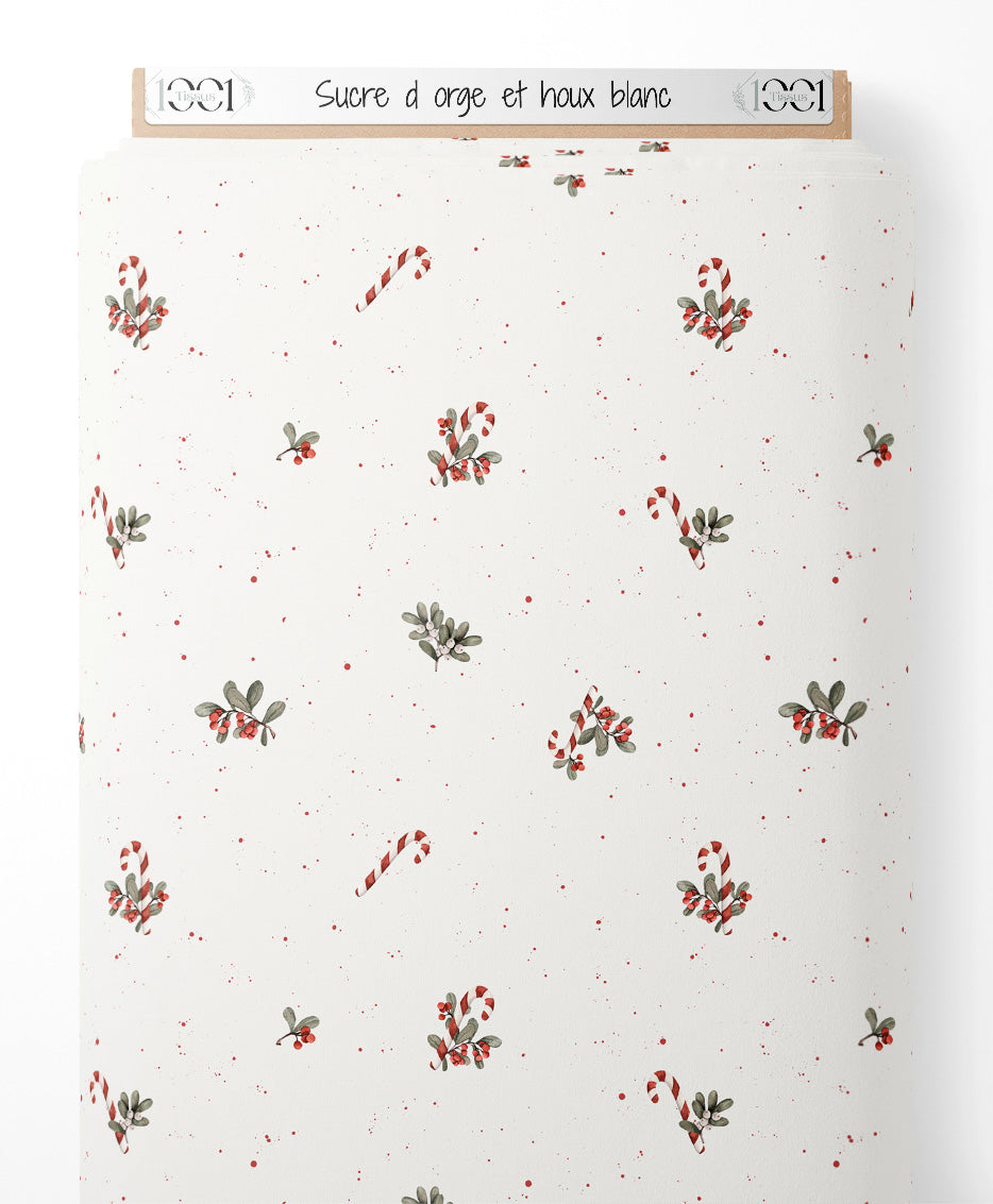 Tissu - Sucre d'orge et houx blanc