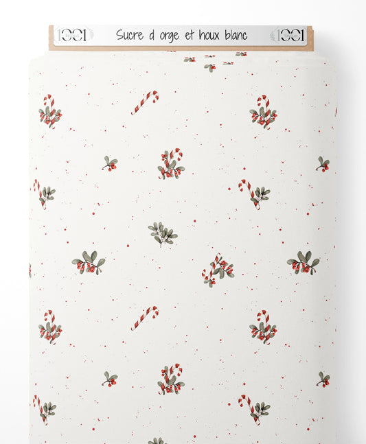 Tissu - Sucre d'orge et houx blanc