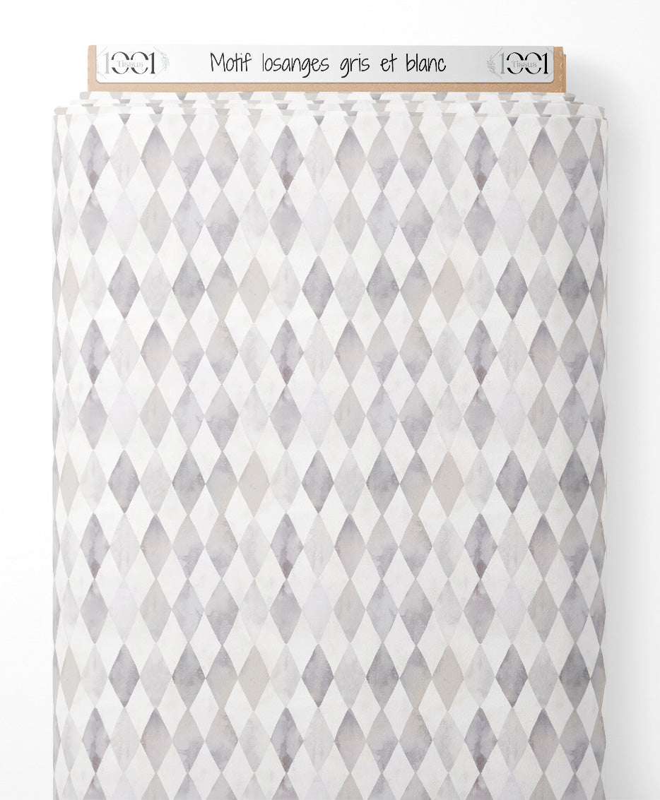 Tissu - Motif losanges gris et blanc