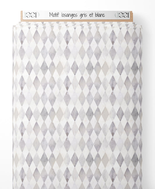 Tissu - Motif losanges gris et blanc