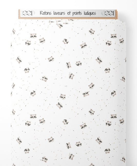 Tissu - Ratons laveurs et points ludiques