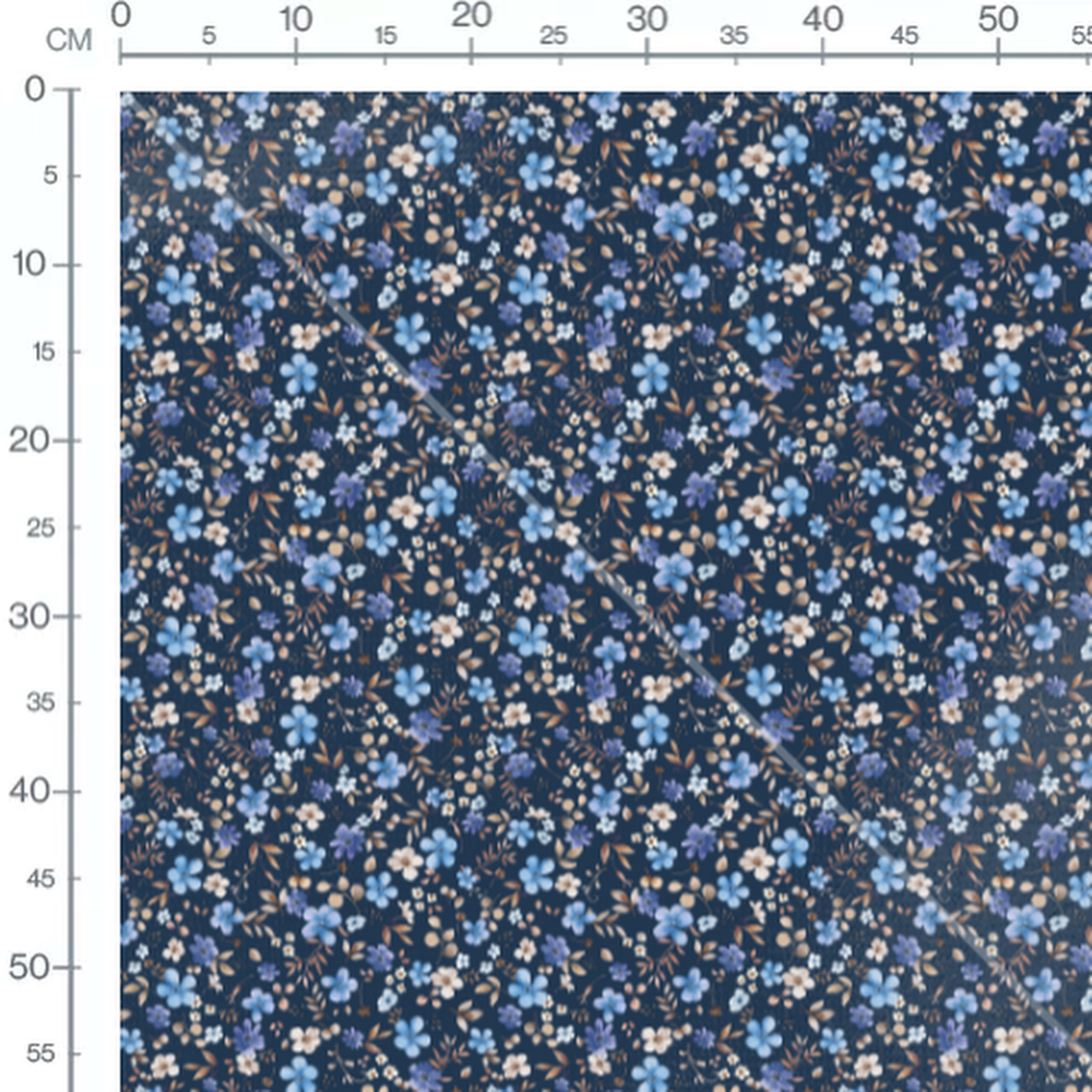 Tissu - Fleurs bleues sur fond bleu