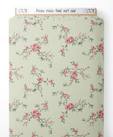 Tissu - Roses roses sur fond vert clair