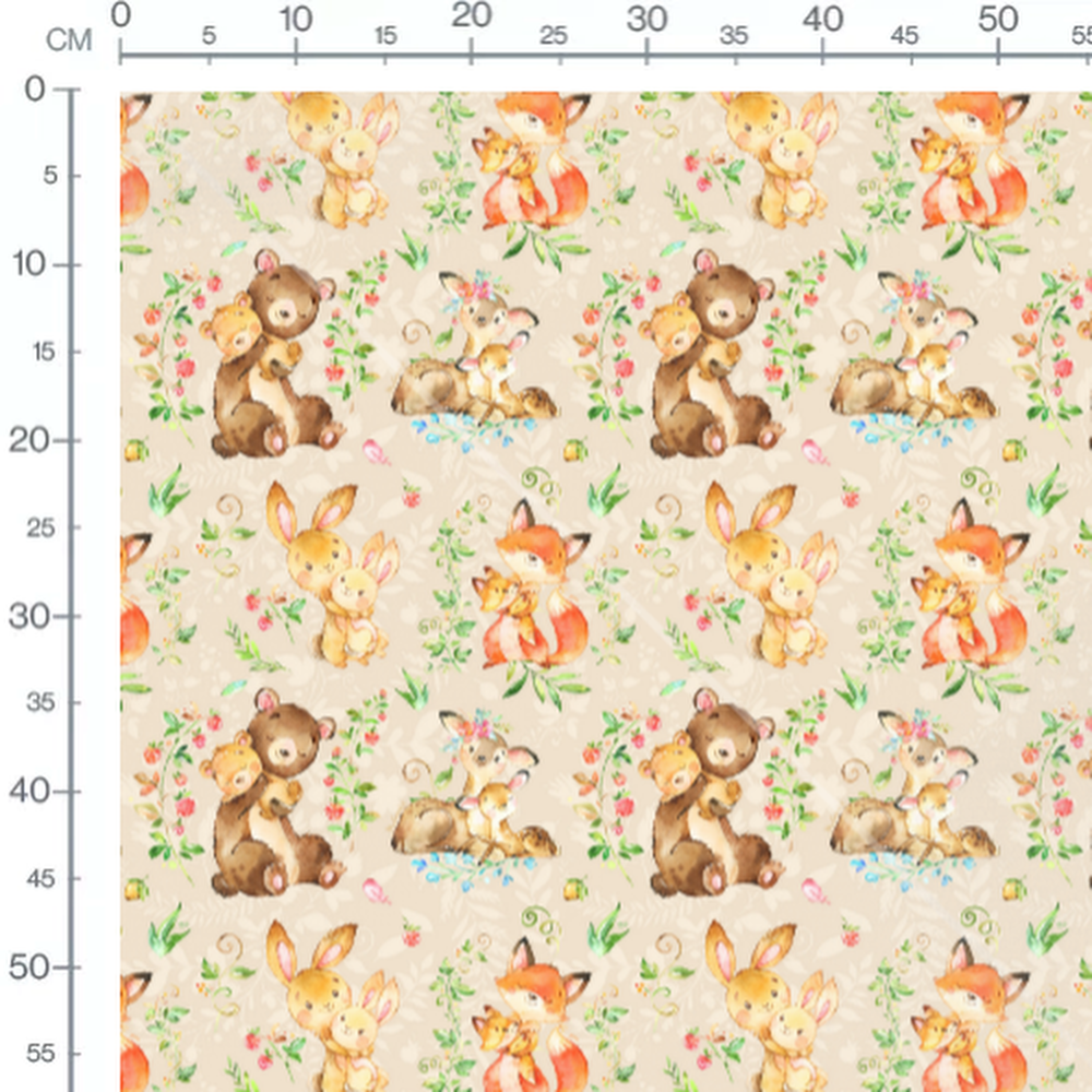 Tissu - Douces créatures sur beige