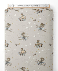 Tissu - Animaux aviateurs sur beige 2