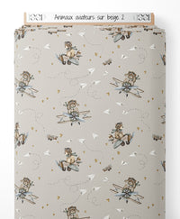 Tissu - Animaux aviateurs sur beige 2