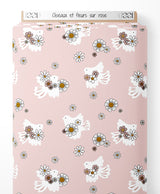 Tissu - Oiseaux et fleurs sur rose