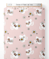 Tissu - Oiseaux et fleurs sur rose