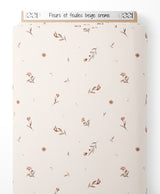 Tissu - Fleurs et feuilles beige crème