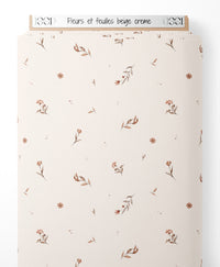 Tissu - Fleurs et feuilles beige crème