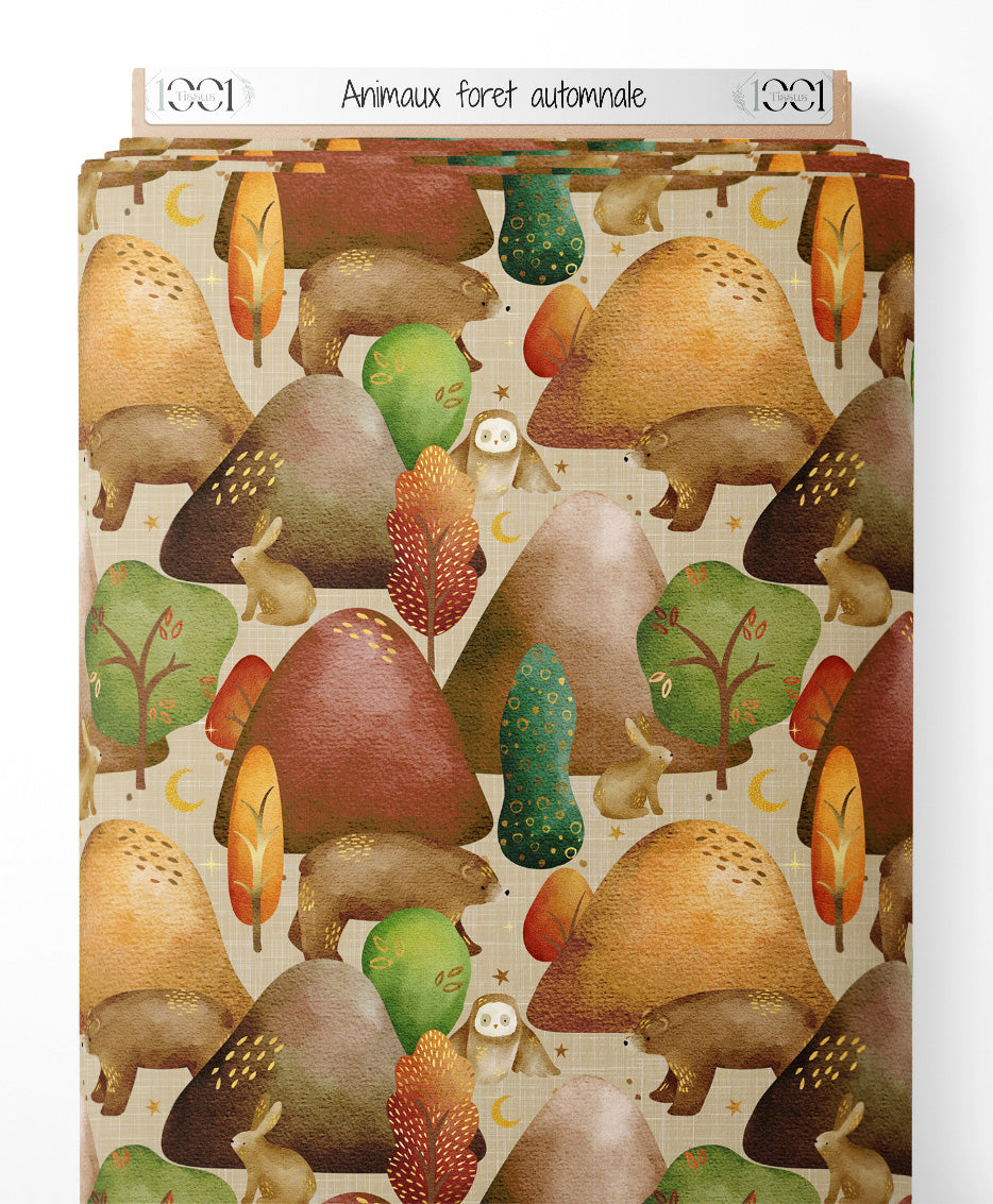 Tissu - Animaux forêt automnale