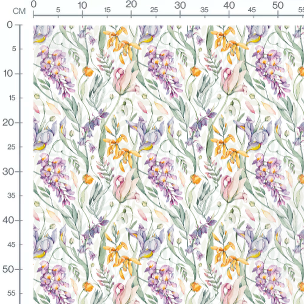 Tissu - Fleurs violettes et jaunes vives