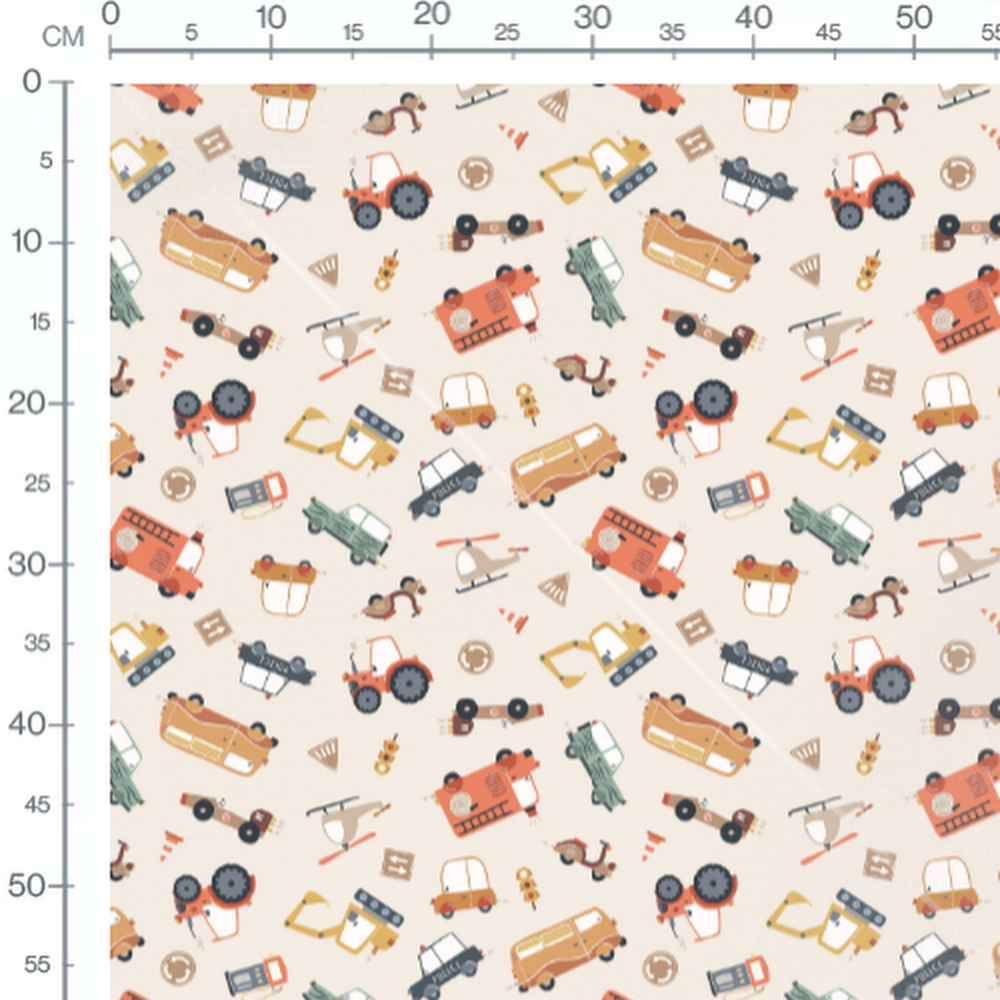 Tissu - Véhicules variés et signalisation