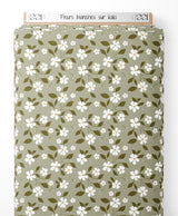 Tissu - Fleurs blanches sur kaki