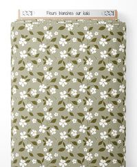 Tissu - Fleurs blanches sur kaki