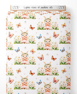 Tissu - Lapins roses et papillons vifs