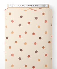 Tissu - Pois marron, orange et rose