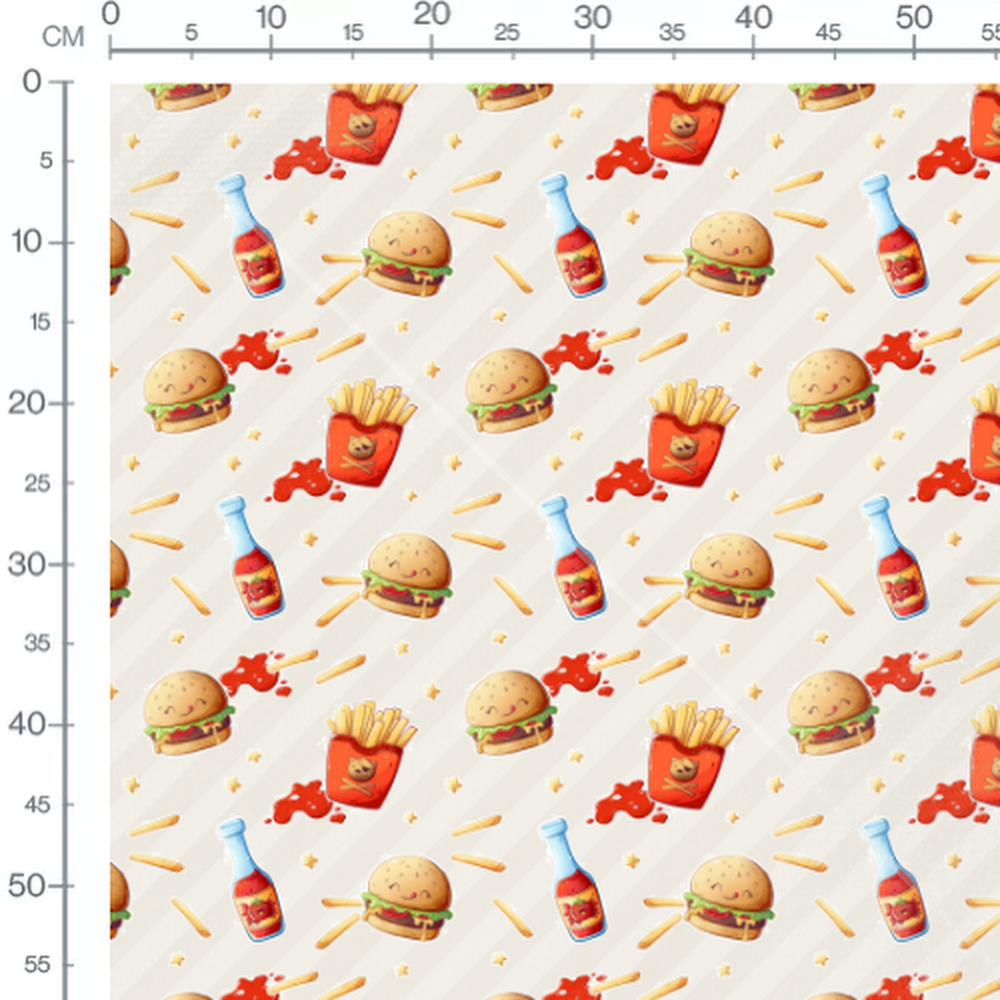 Tissu - Burgers et frites sur beige