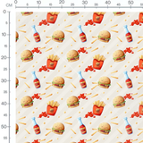 Tissu - Burgers et frites sur beige