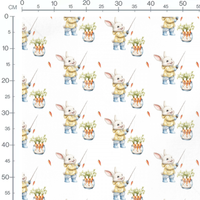 Tissu - Lapins pêcheurs et carottes