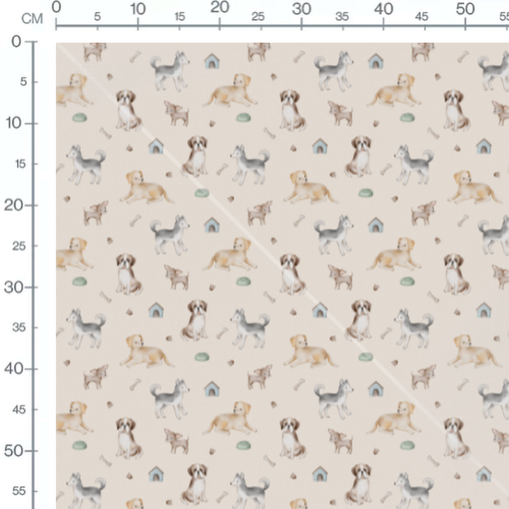 Tissu - Chiens variés sur fond beige