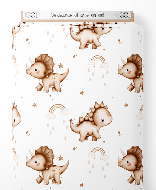 Tissu - Dinosaures et arcs-en-ciel