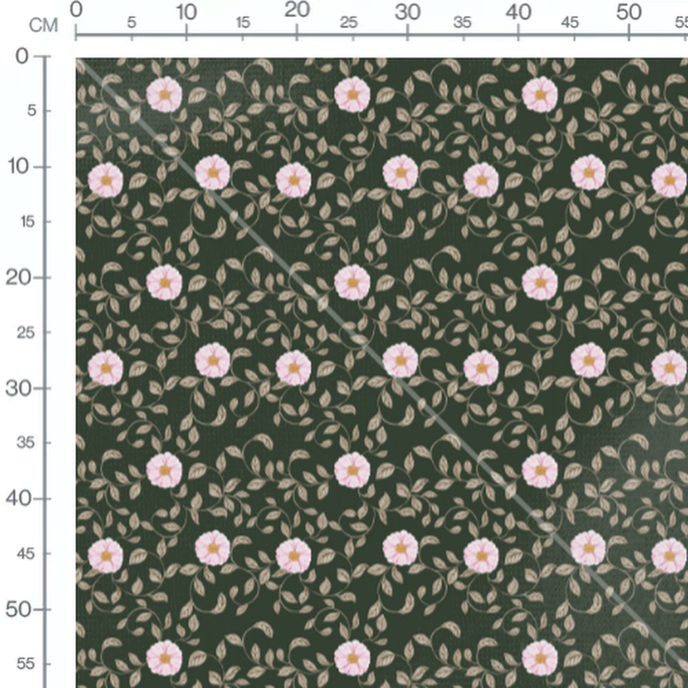 Tissu - Fleurs roses et feuilles beiges