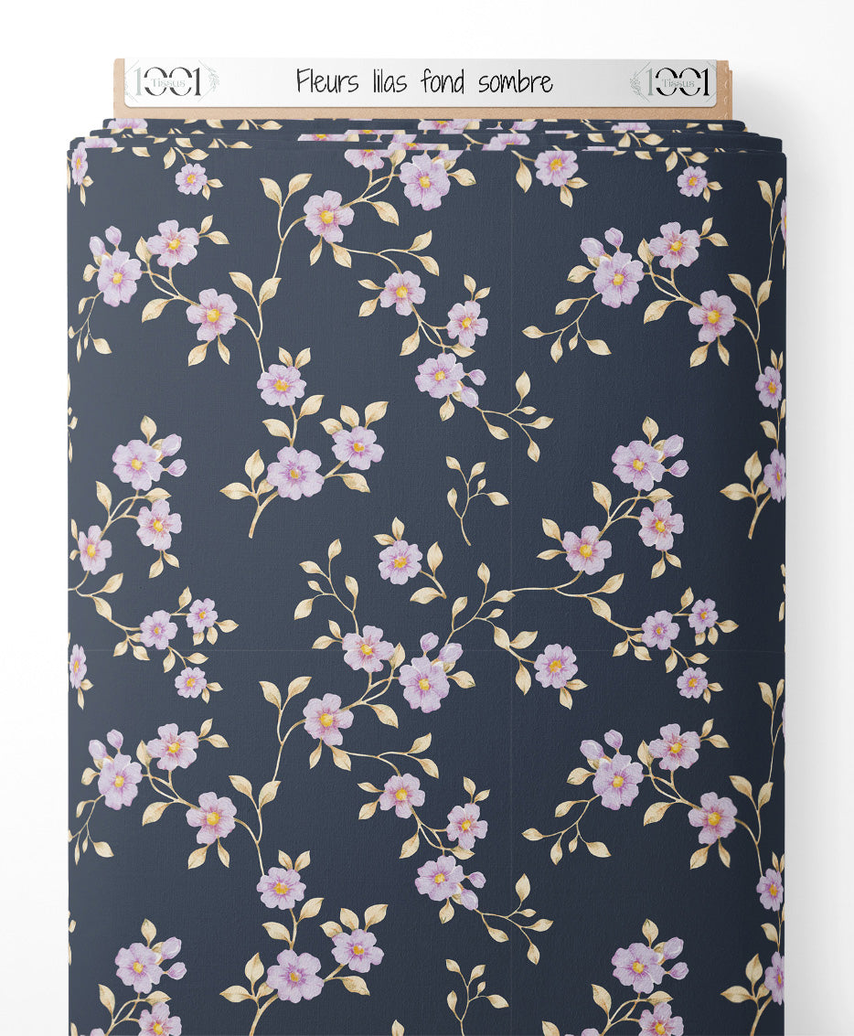 Tissu - Fleurs lilas sur fond sombre