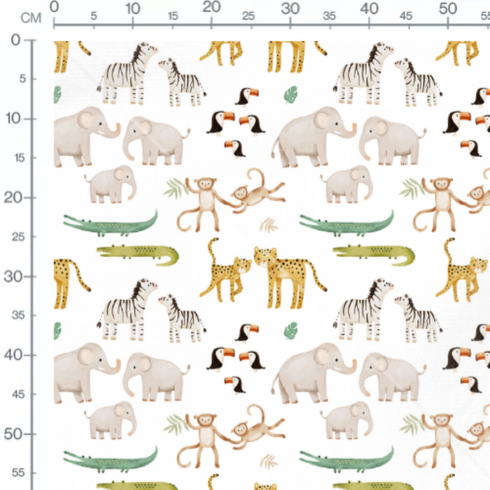 Tissu - Animaux variés sur fond blanc 2