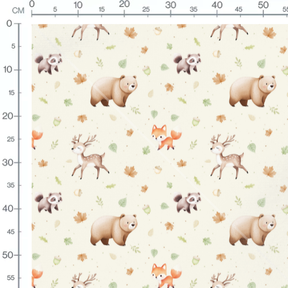 Tissu - Ours et renards en forêt