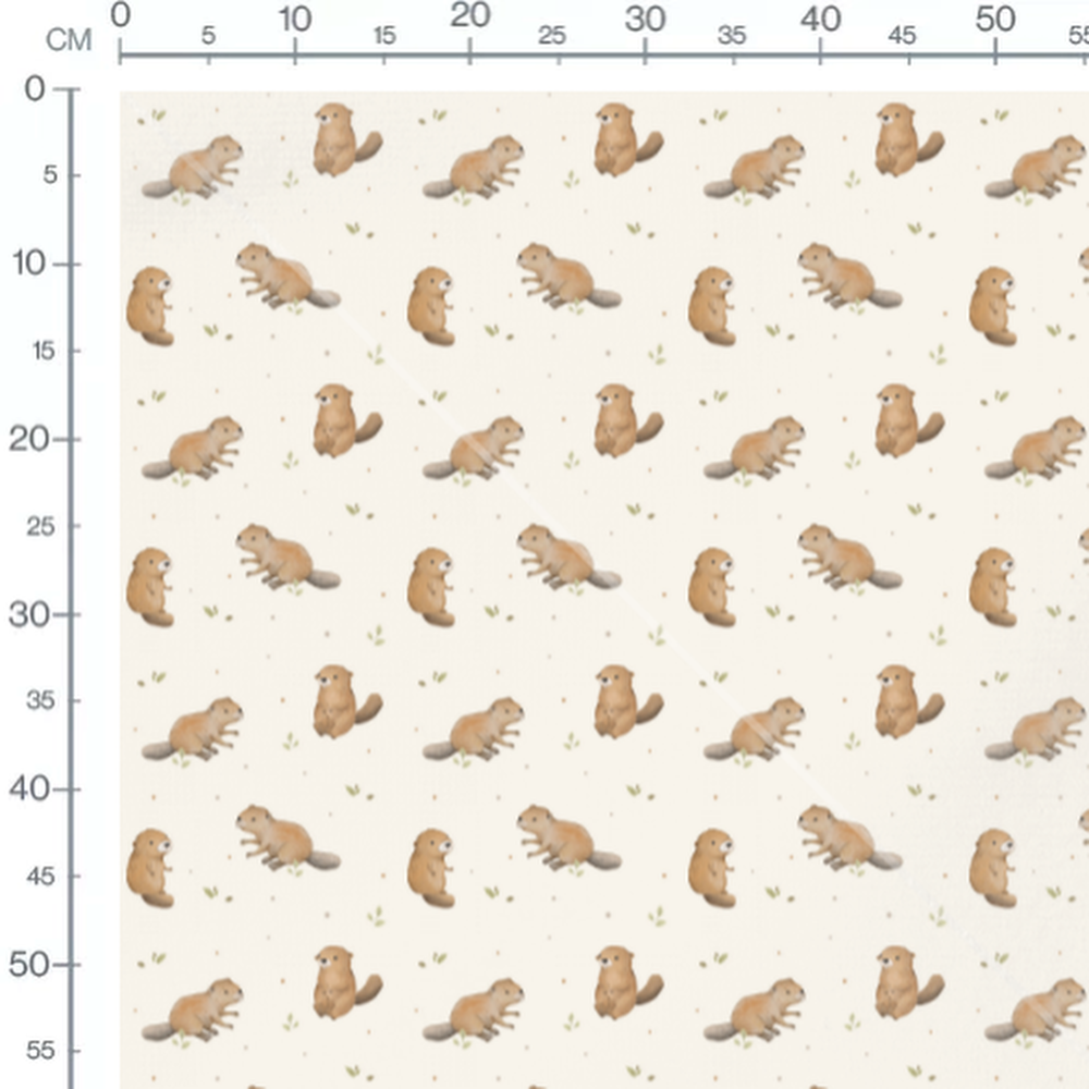 Tissu - Castors et feuilles pastel