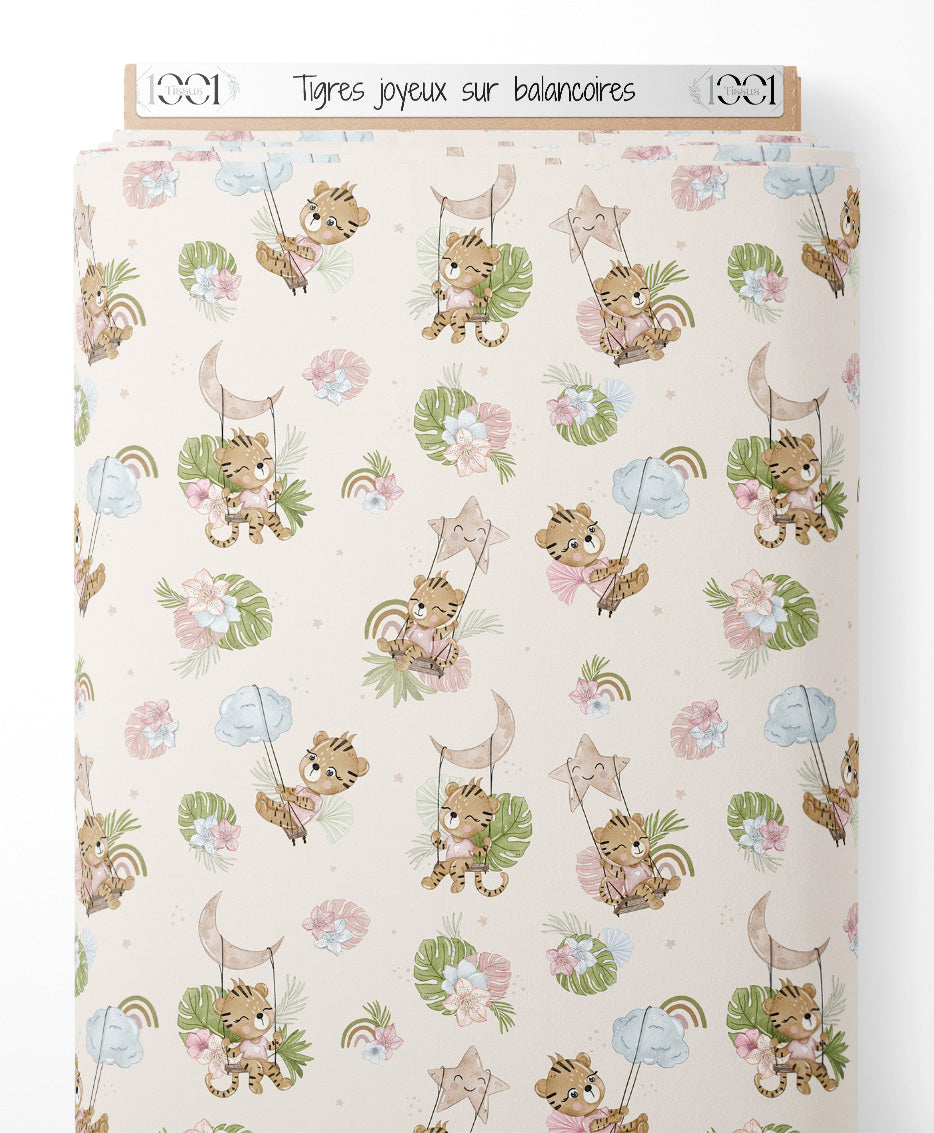 Tissu - Tigres joyeux sur balançoires