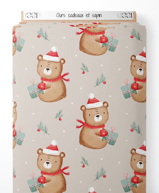 Tissu - Ours cadeaux et sapin