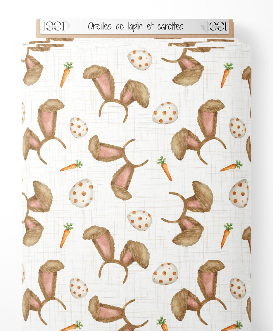 Tissu - Oreilles de lapin et carottes