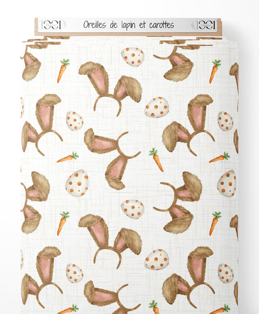 Tissu - Oreilles de lapin et carottes