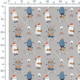 Tissu - Monstres colorés sur gris