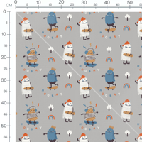 Tissu - Monstres colorés sur gris