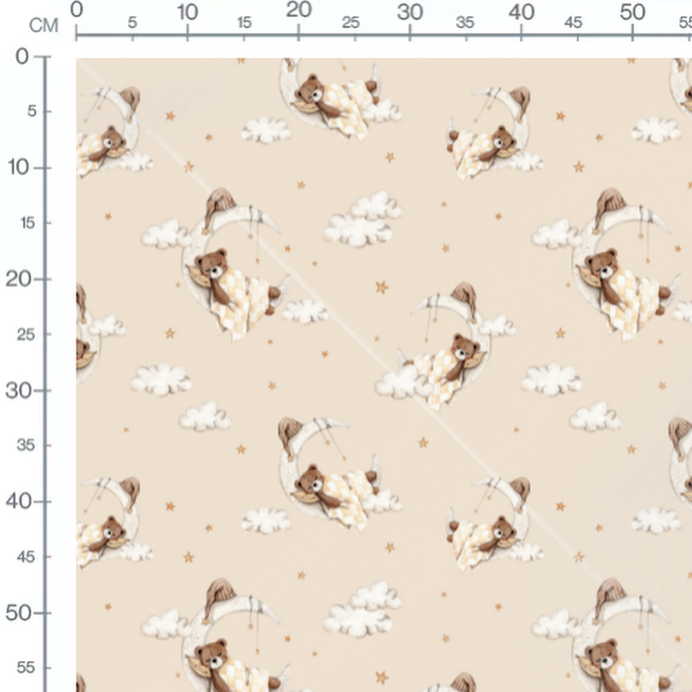 Tissu - Oursons sur lunes dorées
