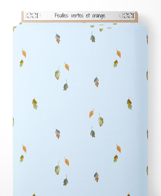 Tissu - Feuilles vertes et orange