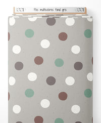 Tissu - Pois multicolores sur fond gris